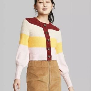 Wild Fable cropped puff sleeve multicolor sweater